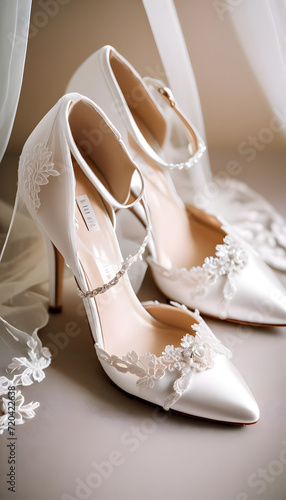 wedding shoes on the bed