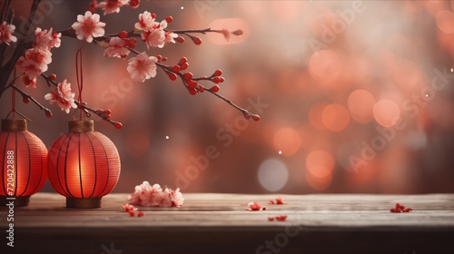 Inviting and atmospheric Lunar New Year festivities with a softly blurred background,