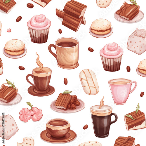 Watercolor cocoa vector pattern vector icon cute cart