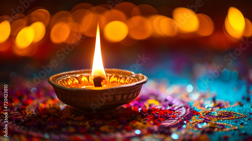  illustation of Diwali festival of lights tradition Diya oil lamps against dark background, illustration happy diwali, Happy diwali vector illustration. Festive diwali card, Generative Ai photo