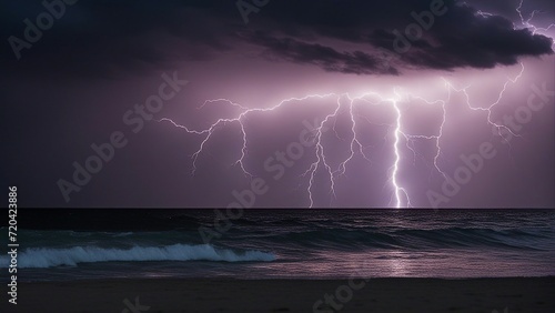 lightning over the sea A lightning storm over the ocean creates a stunning scene of nature power and beauty.