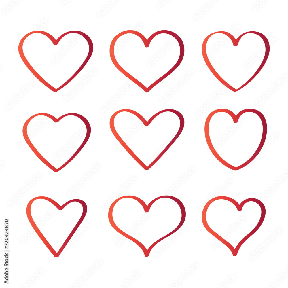 Hearts set gradient outlines