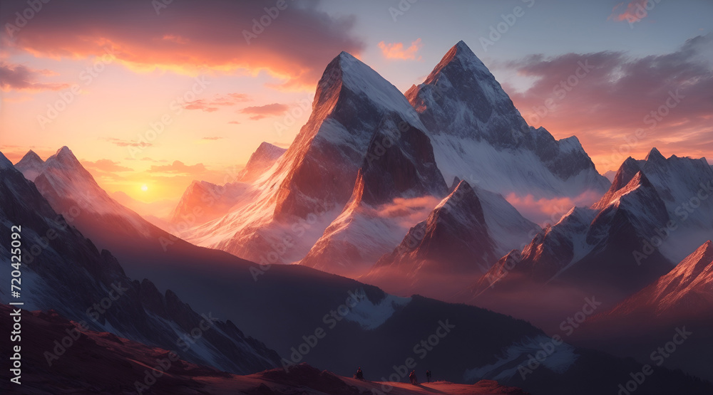Mountains in the clouds at sunset 3d illustration Mountains in the clouds at sunset 3d illustration