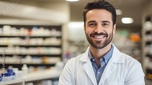 Pharmacist male with pharmacy shop background © Nick