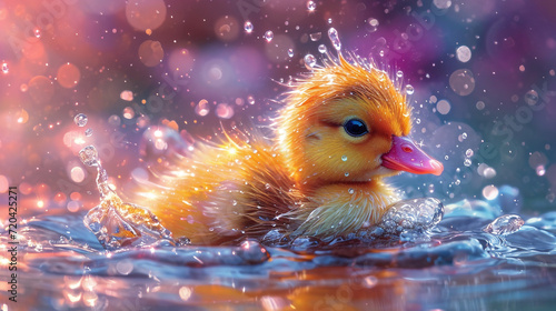 illustration of a cute print of a swimming duck