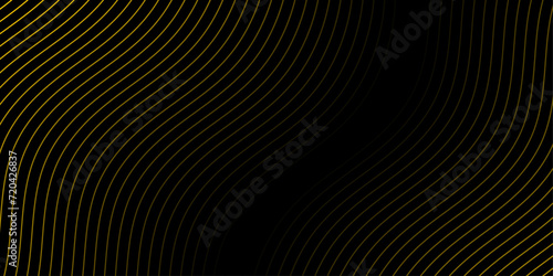 Abstract background with waves for banner. Medium banner size. Vector background with lines. Element for design isolated on black. Black and yellow color. Brochure, booklet
