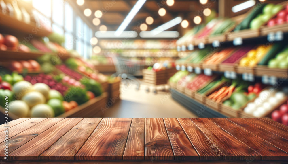 empty wooden table with blur beautiful grocery store background empty wooden table with blur beautiful grocery store background