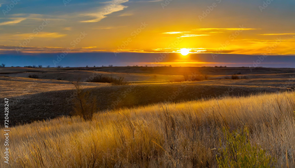 Golden Sunset Over Serene Prairie Landscape Golden Sunset Over Serene Prairie Landscape