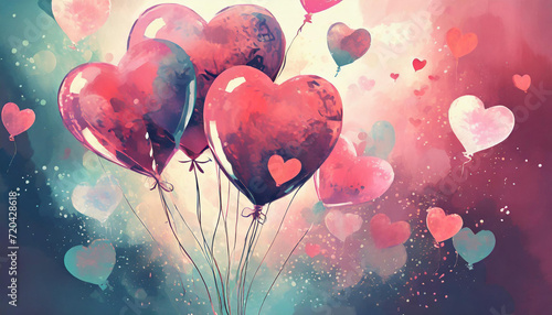 Love in the Air. Heart-Shaped Balloons Creating a Dreamy Atmosphere, Perfect for Valentine's.