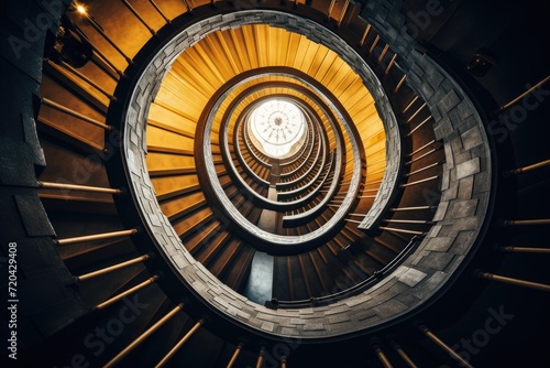 Spiral staircase in a modern building. View from above, Spiral staircase in the church, Circular staircase from above, Architecture concept, AI Generated