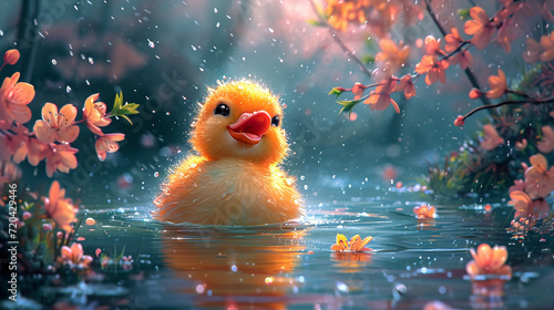 illustration of a cute print of a swimming duck photo