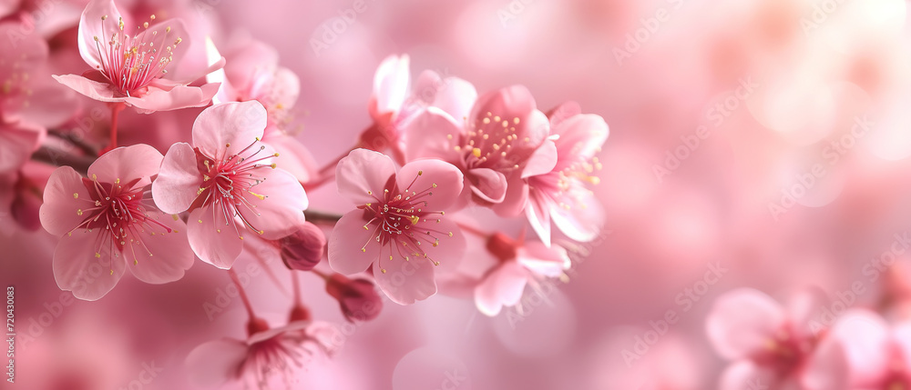 wallpaper of Bloom pink cherry blossoms branch, spring banner with empty copy space wallpaper of Bloom pink cherry blossoms branch, spring banner with empty copy space