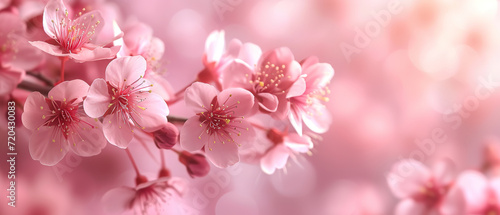 wallpaper of Bloom pink cherry blossoms branch, spring banner with empty copy space © Uwe