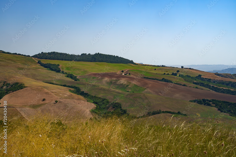 Country landscape near Miglionico and Grottole, Basilicata, Italy
