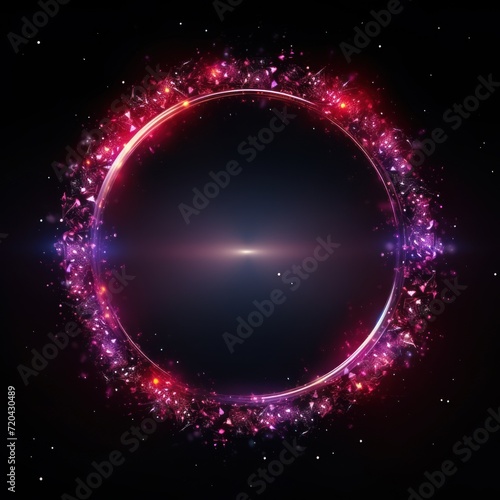 Ruby glitter circle of light shine sparkles and amethyst spark particles in circle frame