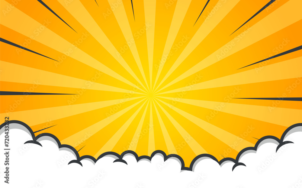 Pop art comic background with halftone colors and cute clouds Pop art comic background with halftone colors and cute clouds