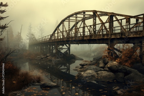 An image of a bridge spanning over a body of water, providing a direct and efficient connection, Vintage bridge, AI Generated