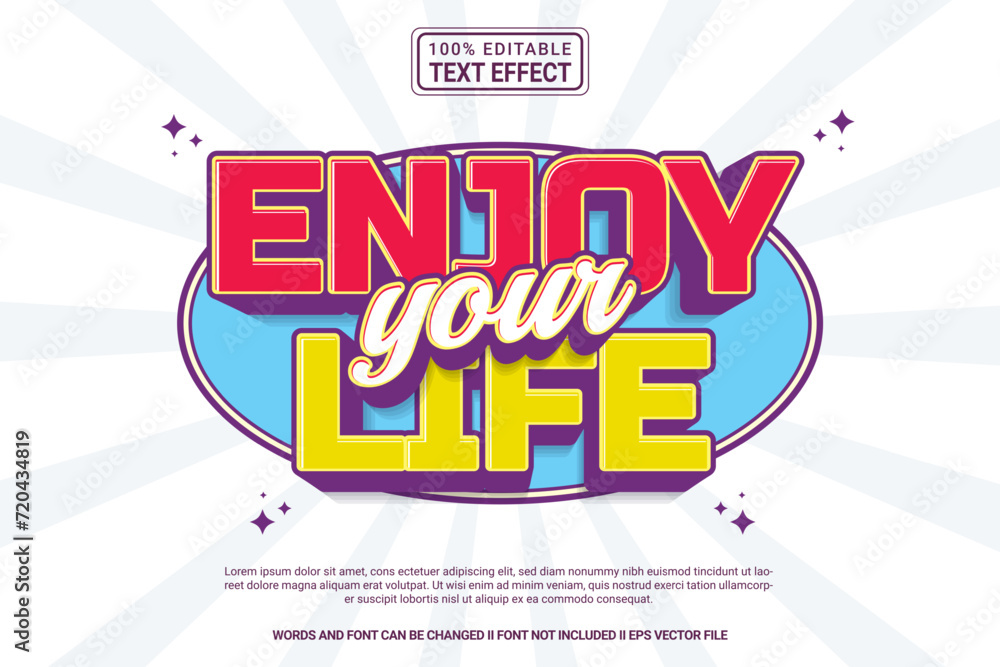 Editable text effect Enjoy your life 3d cartoon template style modern premium vector Editable text effect Enjoy your life 3d cartoon template style modern premium vector