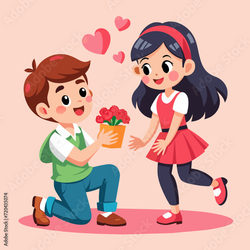 Illustration of a boy proposing a girl, Valentine day