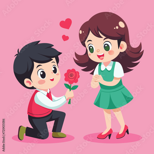 Illustration of a boy proposing a girl  Valentine day