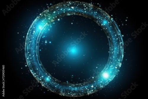 Sapphire glitter circle of light shine sparkles and emerald spark particles in circle frame