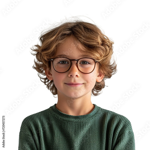 portrait of a cute boy with glasses wearing green shirt