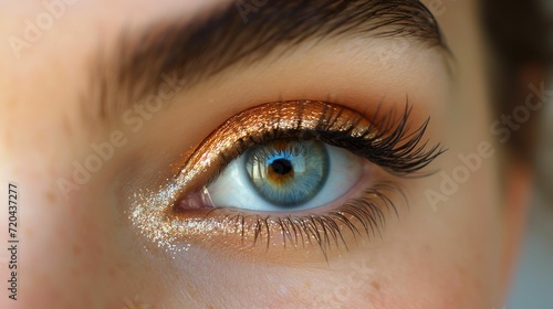 Close-Up of Radiant Copper Eyeshadow and Lush Lashes for Glamour Events