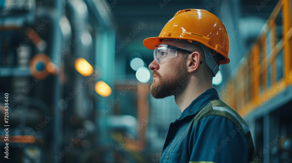 Heavy industry worker wearing hard hat and safety uniform. The engineer carries out maintenance operations on the factory machinery. Heavy industry worker wearing hard hat and safety uniform. The engineer carries out maintenance operations on the factory machinery.