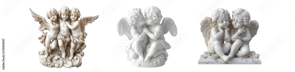 Cherubs marble statue isolated on transparent background