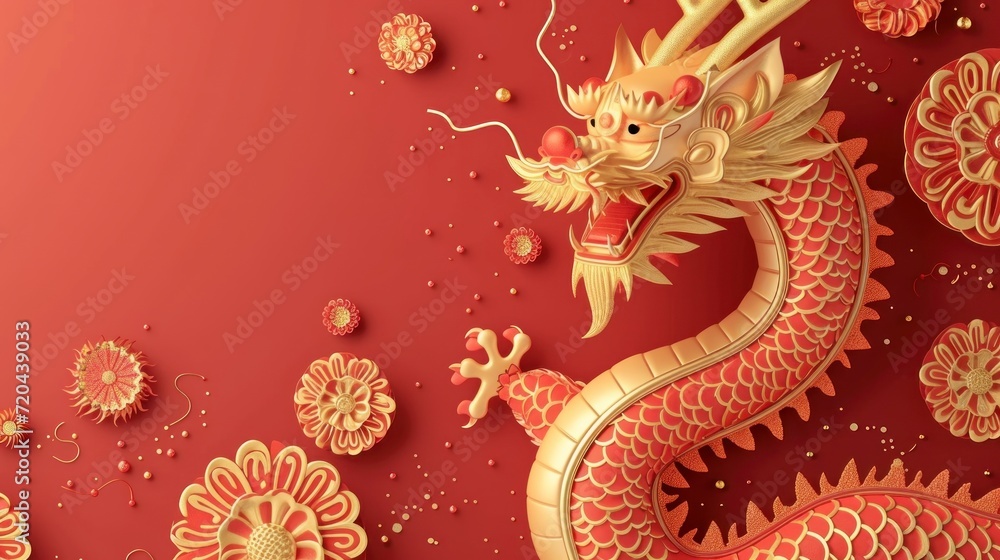 Happy Chinese New Year 2024, the zodiac sign of the dragon festival traditional banner with original colors