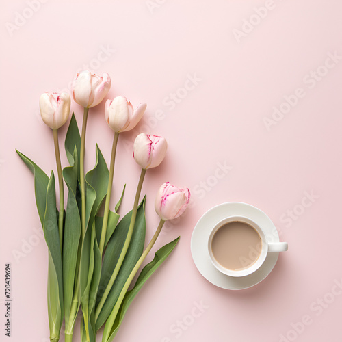 cup of coffee and tulips