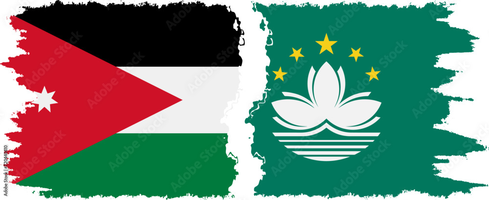 Macau and Jordan grunge flags connection vector Macau and Jordan grunge flags connection vector