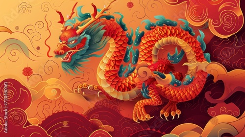 Happy chinese new year 2024, dragon zodiac sign festival traditional banner with colors