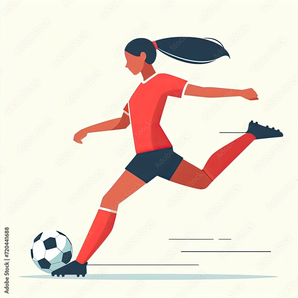 illustration of soccer player kicking ball. flat vector illustration
