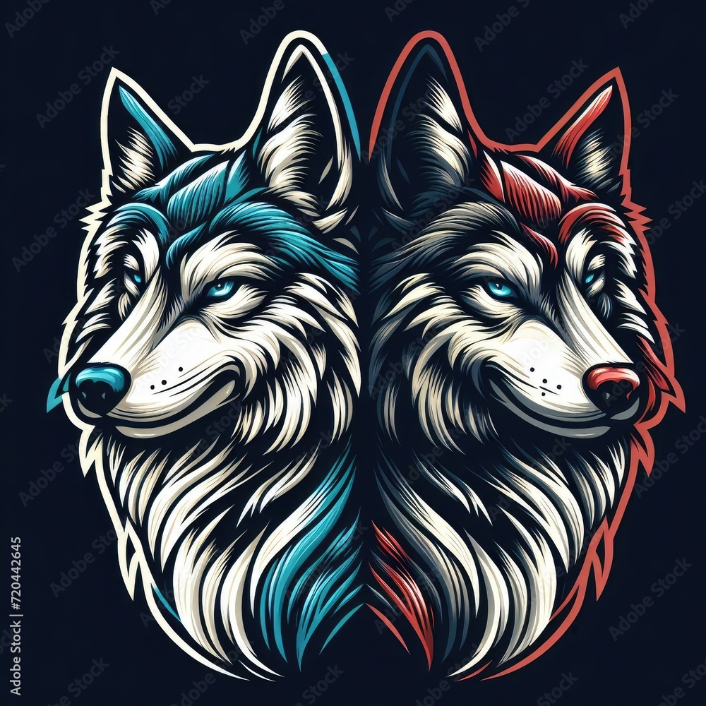 vector illustration of a wolf, with sharp eyes and shiny fur. shading and highlighting techniques. simple and minimalist
