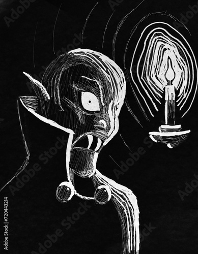 Fotografie Black and White woodcut style drawing of a creepy vampire.