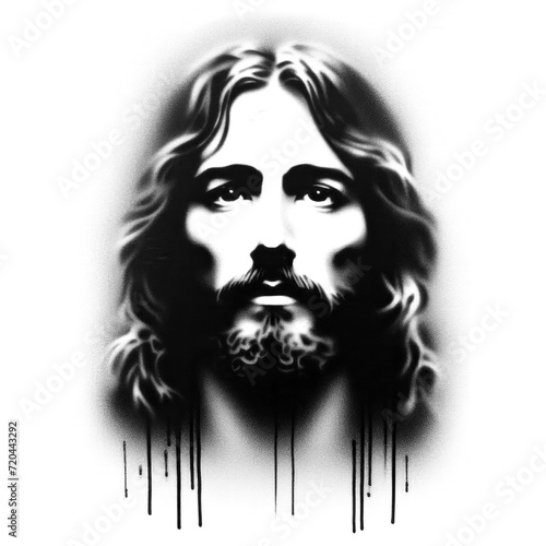 Jesus Christ in stencil-art style,black and white, generative ai