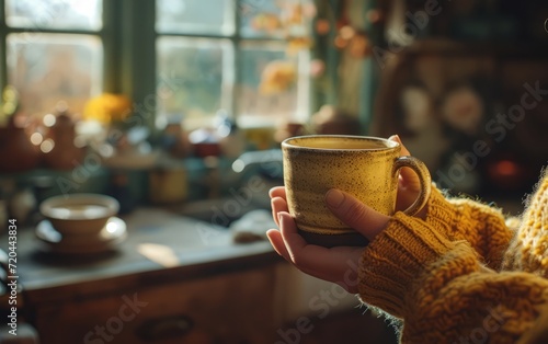 Warm Cup of Coffee Held in Cozy Hands