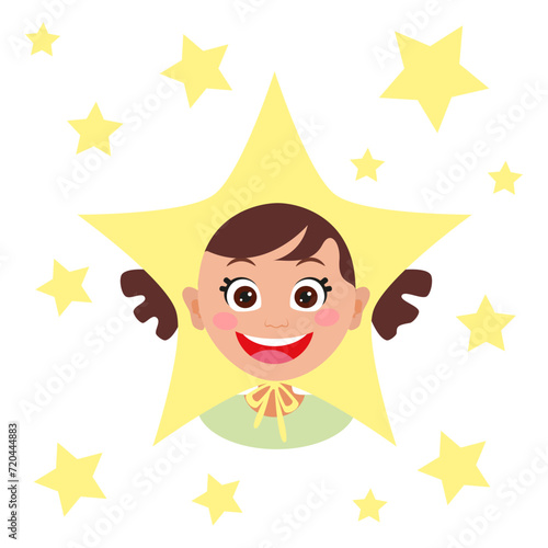 Portrait of a little girl wearing a star hat surrounded by stars