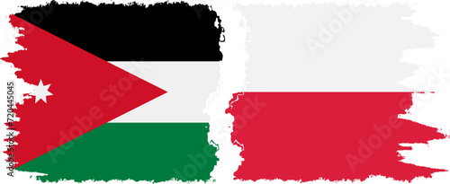 Poland and Jordan grunge flags connection vector