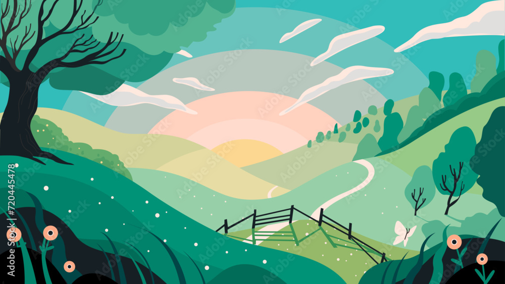 Layered Vector Sunset Background Illustration