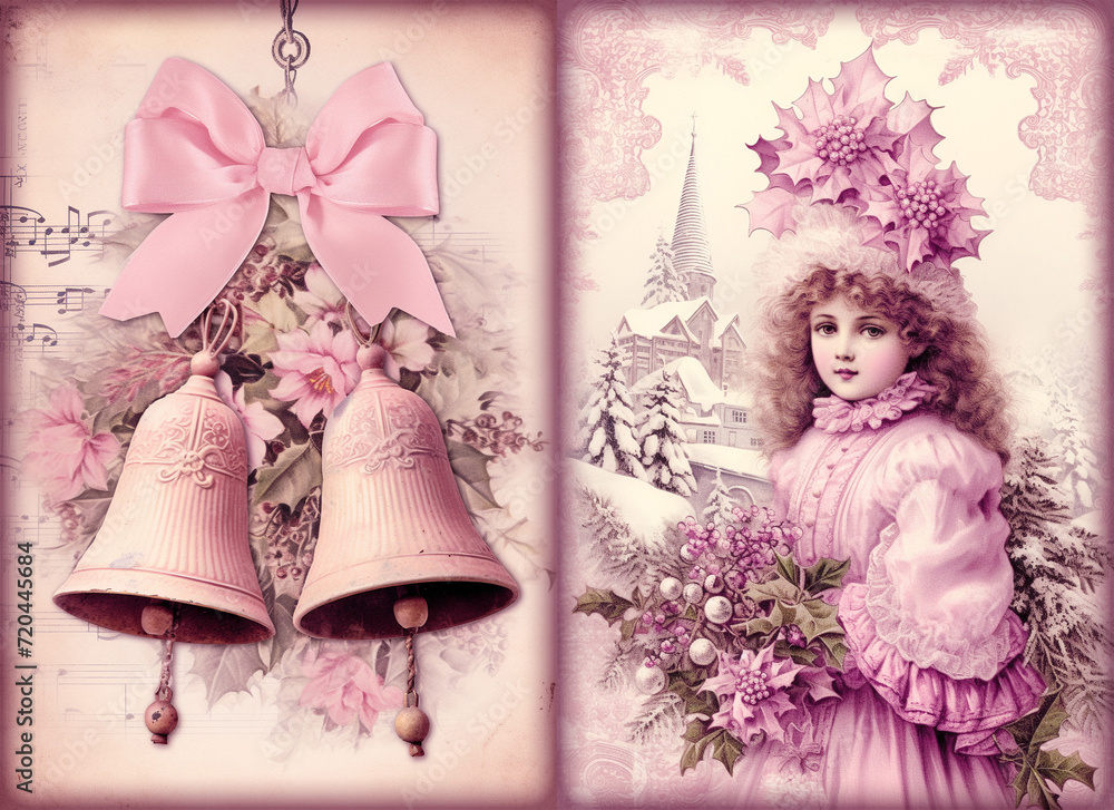 Fototapeta premium Junk journal pages, vintare retro old paper texture for scrapbooking, pink pastel colors