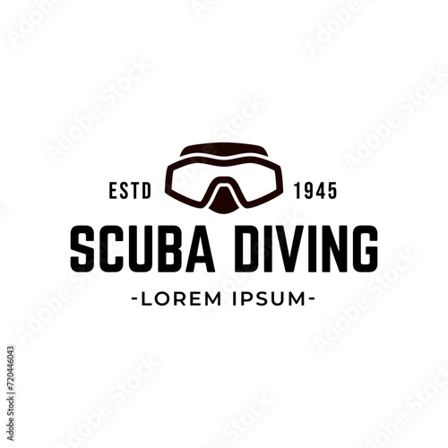 Scuba Diving Vector Logo Design Illustration of Under Water Swimming Equipment