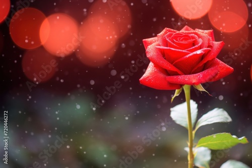 A red rose in full bloom beautiful on bokeh background