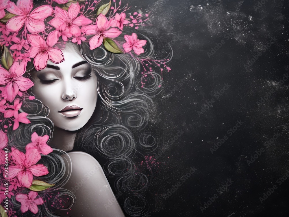 Painting of a Woman Adorned With Flowers in Her Hair Painting of a Woman Adorned With Flowers in Her Hair