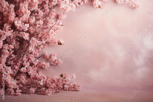 Pink blooming flowers romantic background with copy space. Wedding, Valentine's Day.