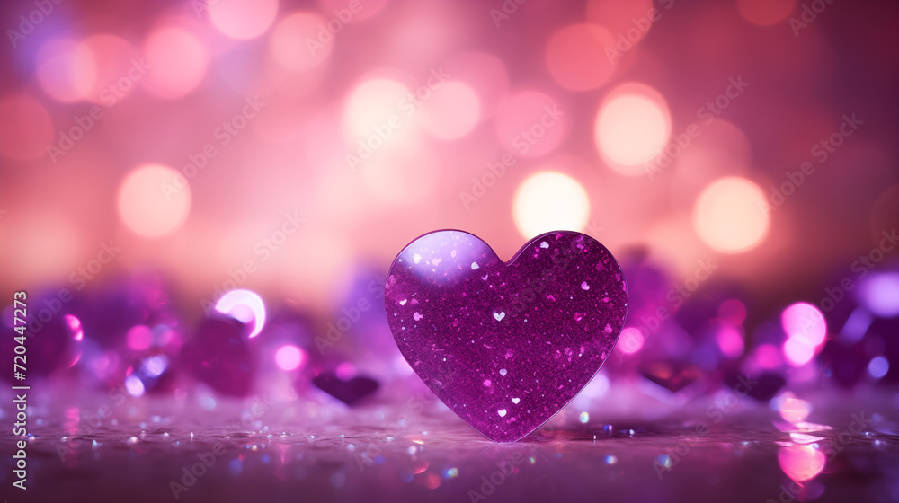 Pink and purple glitter bokeh with glitter hearts background