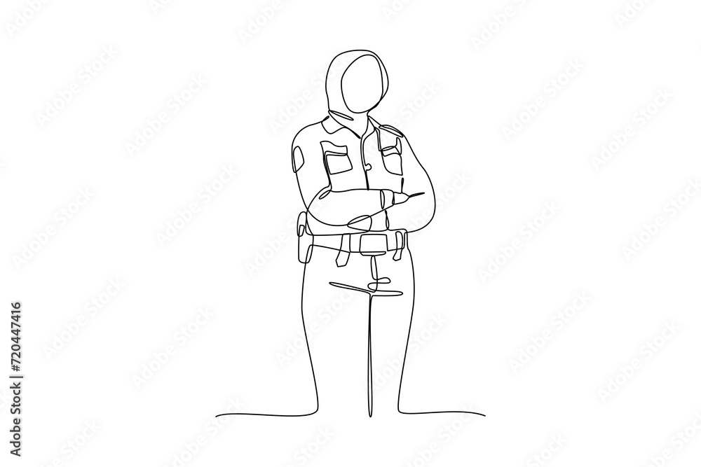 Beautiful secretary wearing work uniform. Professional work job uniform. Minimalism concept one line draw graphic design vector illustration Beautiful secretary wearing work uniform. Professional work job uniform. Minimalism concept one line draw graphic design vector illustration