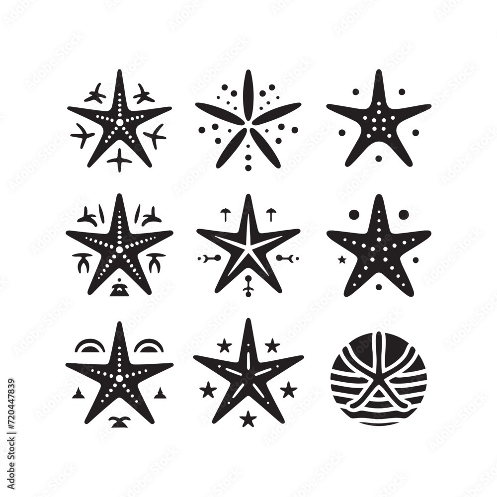 Silhouetted Constellations: A Stellar Collection of Starfish Shadows Mapping the Underwater Galaxy - Starfish Silhouette - Starfish Illustration - Starfish Vector - Sea Creature Silhouette
Silhouetted Constellations: A Stellar Collection of Starfish Shadows Mapping the Underwater Galaxy - Starfish Silhouette - Starfish Illustration - Starfish Vector - Sea Creature Silhouette