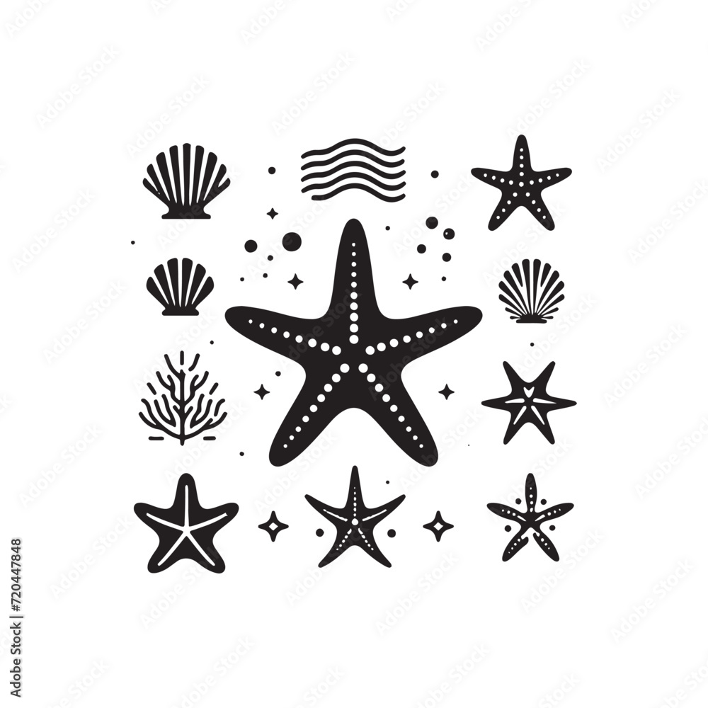 Cosmic Seafloor Elegance: Starfish Silhouette Series Depicting the Sublime Beauty of Oceanic Shadows - Starfish Illustration - Starfish Vector - Sea Creature Silhouette
Cosmic Seafloor Elegance: Starfish Silhouette Series Depicting the Sublime Beauty of Oceanic Shadows - Starfish Illustration - Starfish Vector - Sea Creature Silhouette